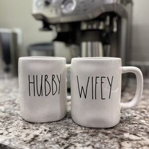 Rae Dunn White Hubby & Wifey Mugs